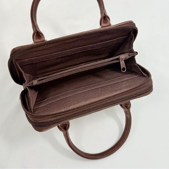 Connections Cream Woven Brown Faux Leather Two Piece Coastal Wallet Handbag Set - Picture 15 of 16